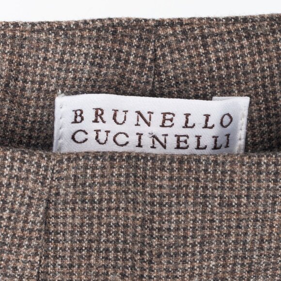 Brunello Cucinelli Brown Micro-Plaid Stretch-Wool Trousers - Picture 7 of 10
